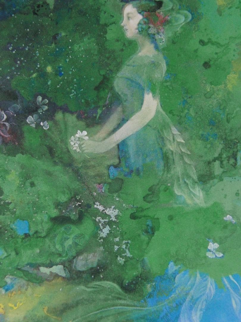 中野靖子、【星天】、希少な額装用画集より、新品額装付、状態良好