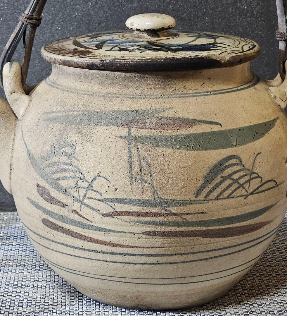 【時代古作品❗】益子焼　皆川マス 絵付け 色絵　山水図　土瓶　急須　益子民芸