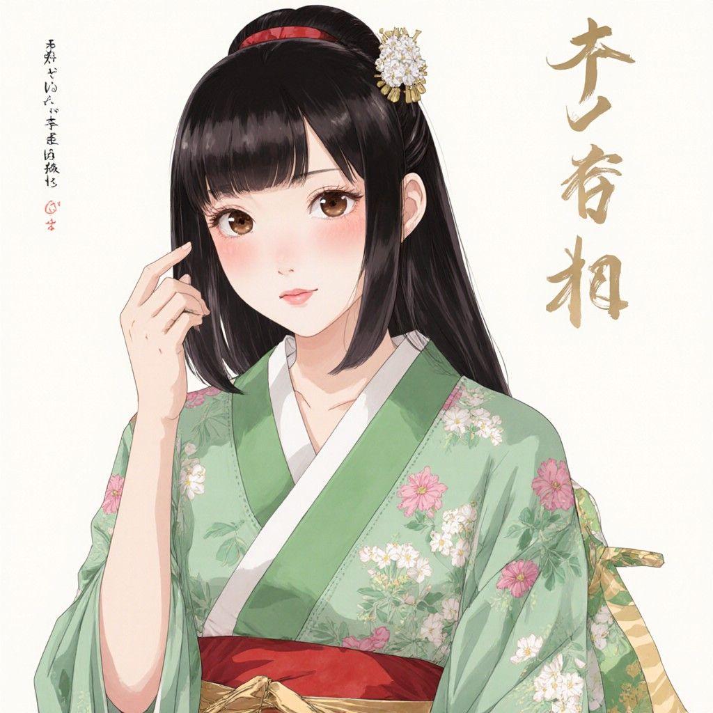 着物の女性キャラクター 印刷物