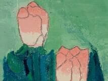 【真作】絵画　油彩SM　二輪のバラ　レリーフ付き装飾フレーム　小品　X70