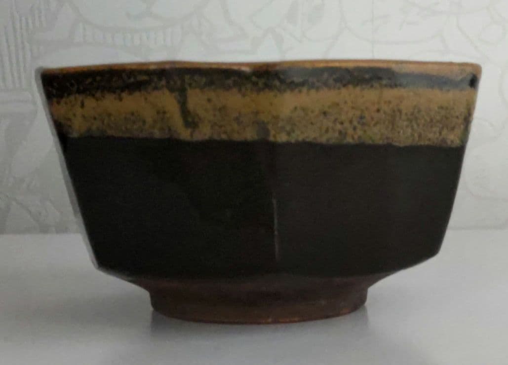 富本憲吉自作 黒釉六角鉢 対角径12cm 昭和9年作