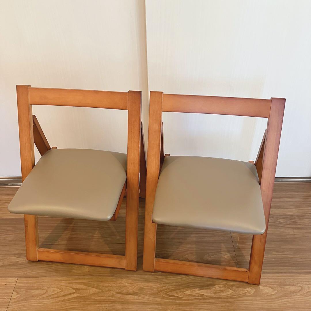 【美品】フォールディングチェア　木製　2 脚セット折りたたみ椅子
