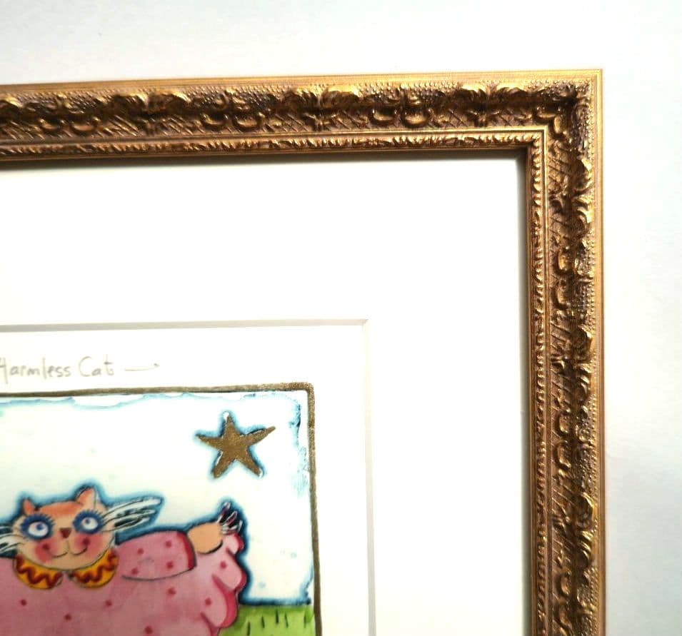 特価◯絵画 エッチング＋手彩色複合技法版画 額装品