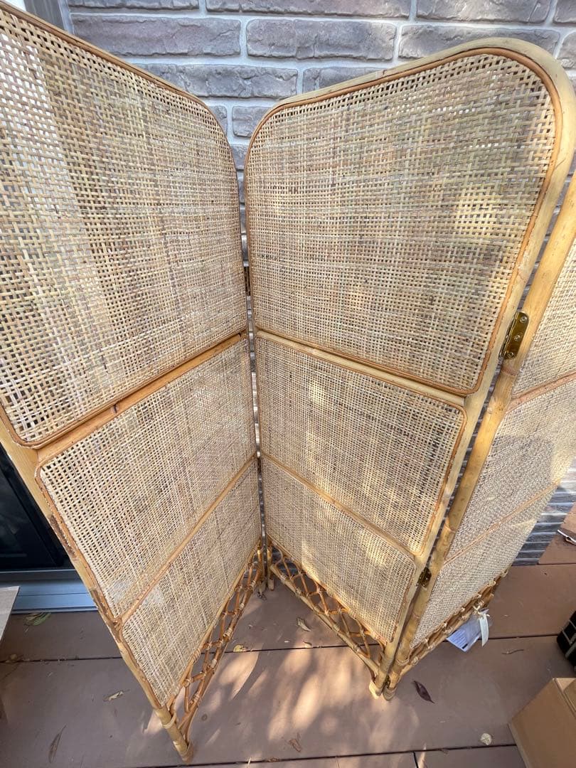 高級　ラタン 籐 3連パーテーション 衝立 間仕切り 昭和レトロ 新品未使用
