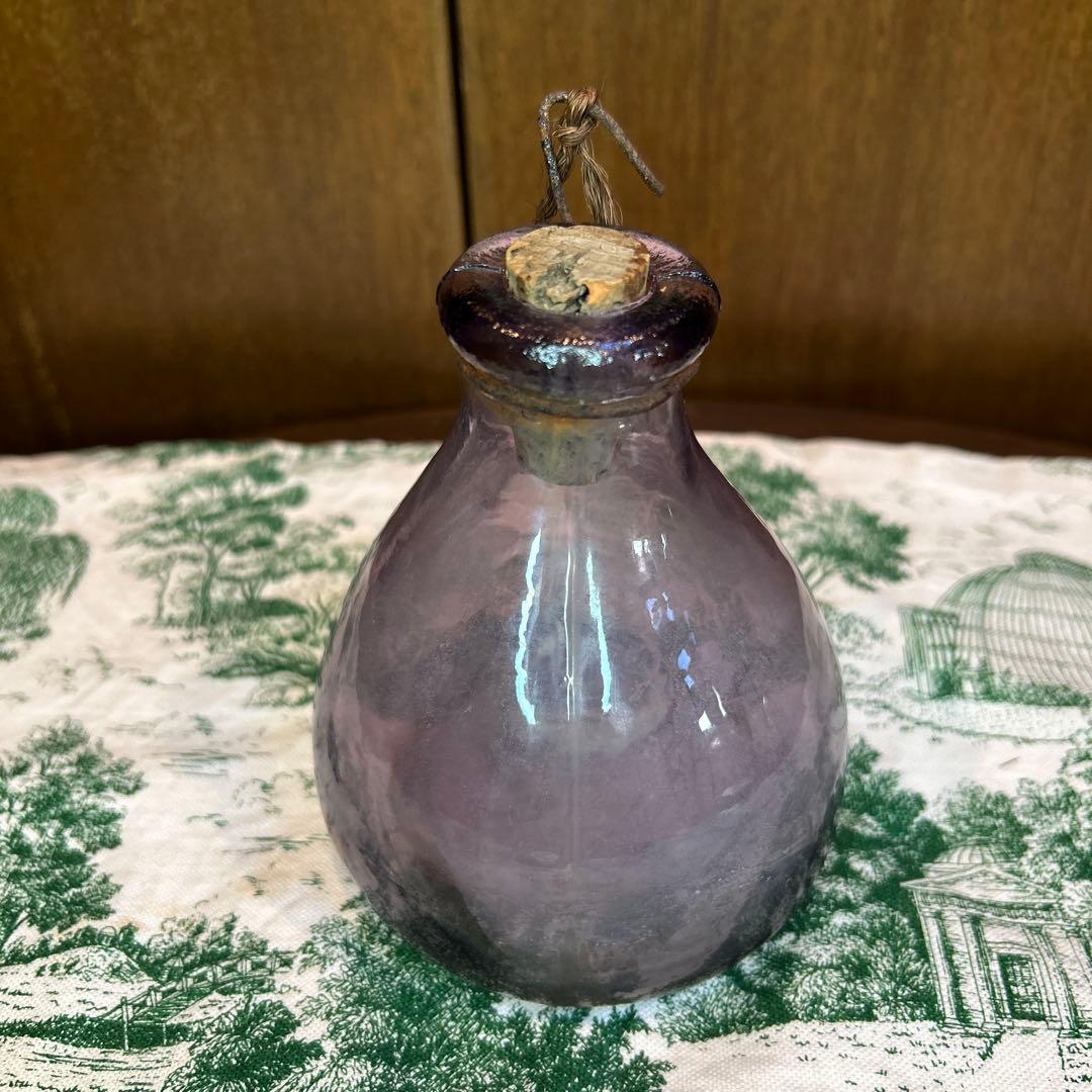 稀少ワンダーデコールイギリスアンティーク古いガラス虫取り瓶FlyTrapパープル