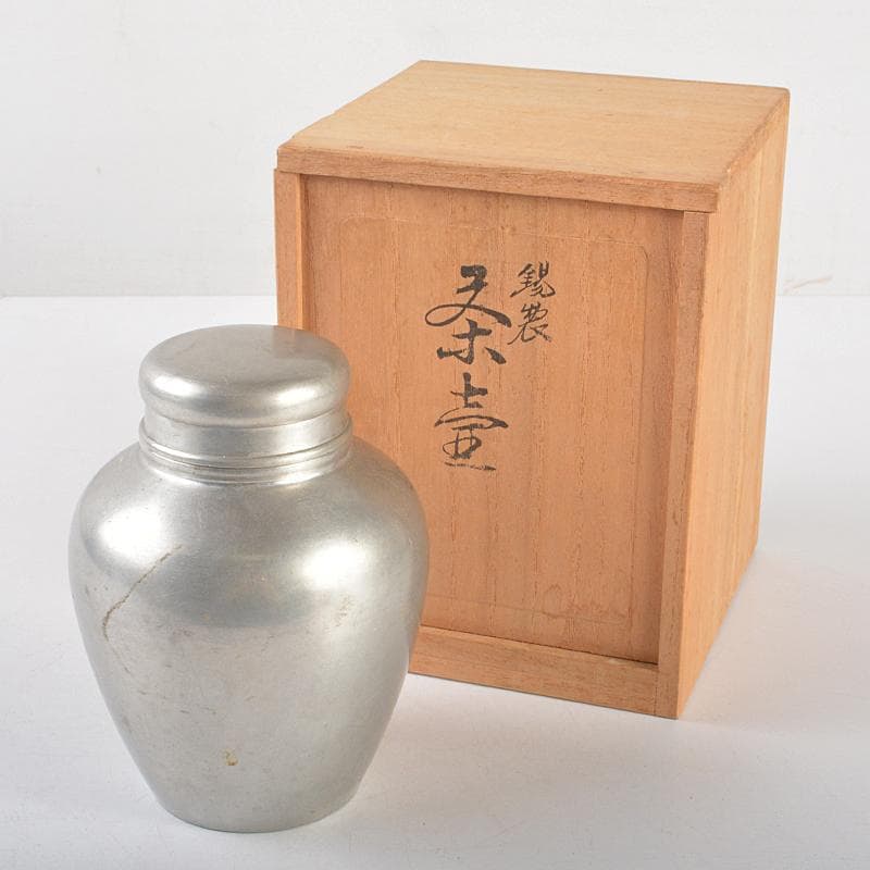煎茶道具　錫半製　上錫　茶壷　茶心壷　約451g　共箱　M　R5272