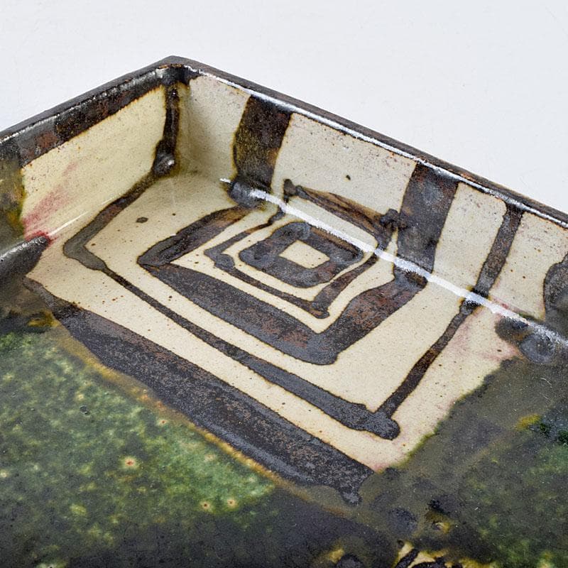 和食器　織部焼　廣永窯　坪島土平作　長方鉢　共箱　M　R9198