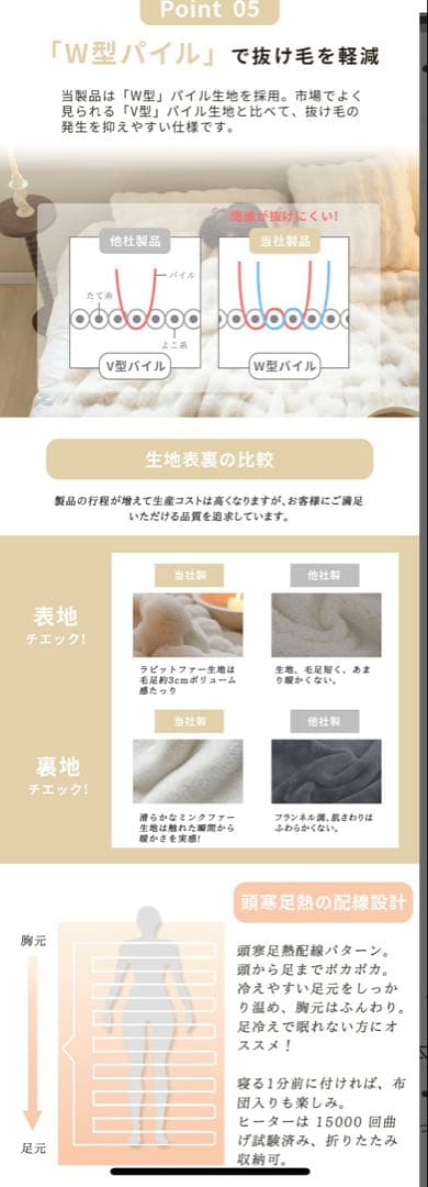 ふわふわ もこもこ 電気毛布 190×130 自動切タイマー付き 新品 ホワイト