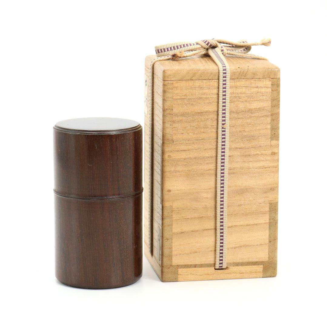 黒檀 中次 薄茶器 茶道具 共箱　V917