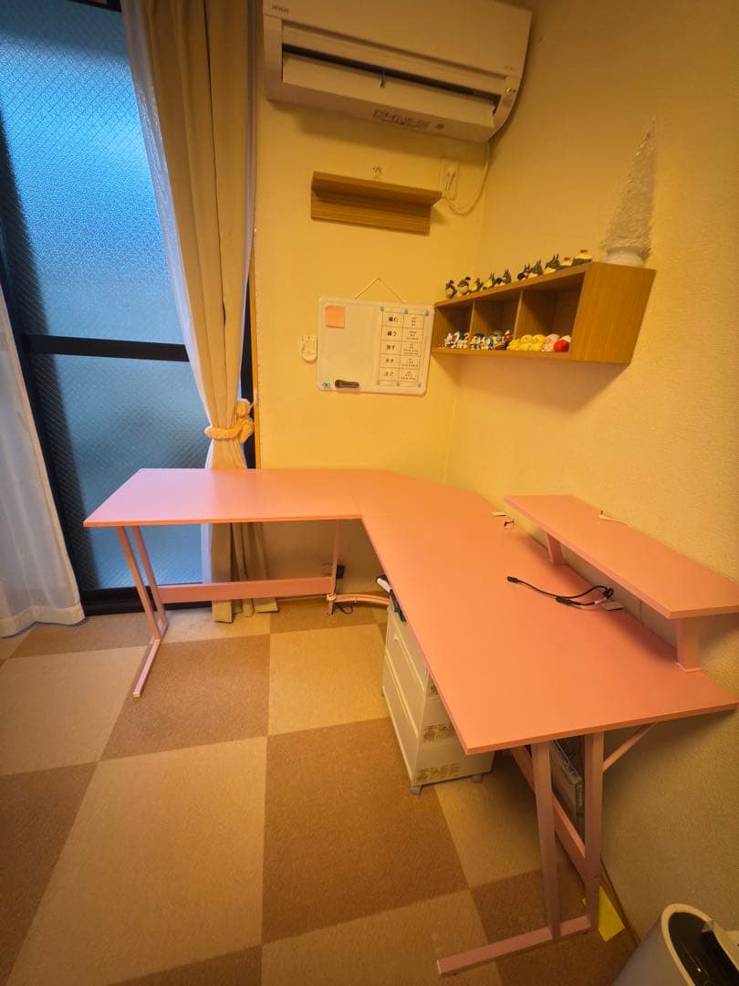 【配送無料】ピンク L字型 パソコンデスク 1300mm