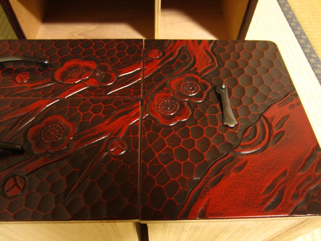 極美品◆伝統工芸◆鎌倉彫◆鏡台/姿見「梅の図」桐の引出し◆梱包・発送たのメル便