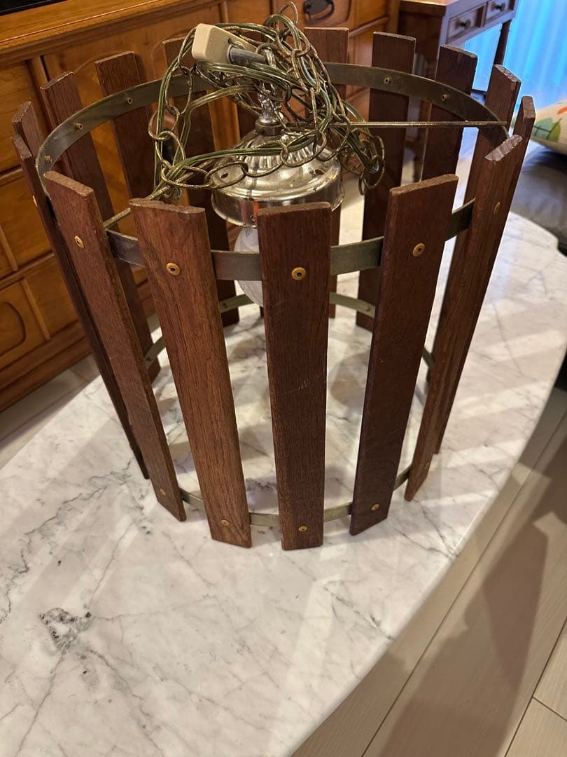 ヴィンテージ　ミッドセンチュリー　シーリングランプ　ウッド　真鍮コンビ