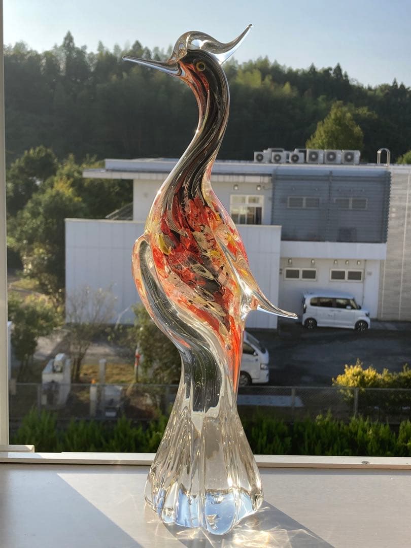 【レア物】ガラスアンティーク 孔雀 彫刻 インテリア