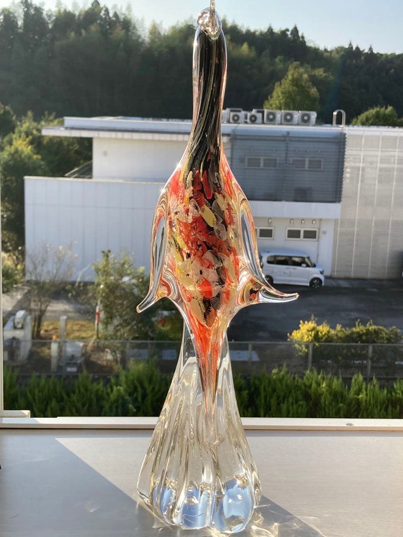 【レア物】ガラスアンティーク 孔雀 彫刻 インテリア【幸運】