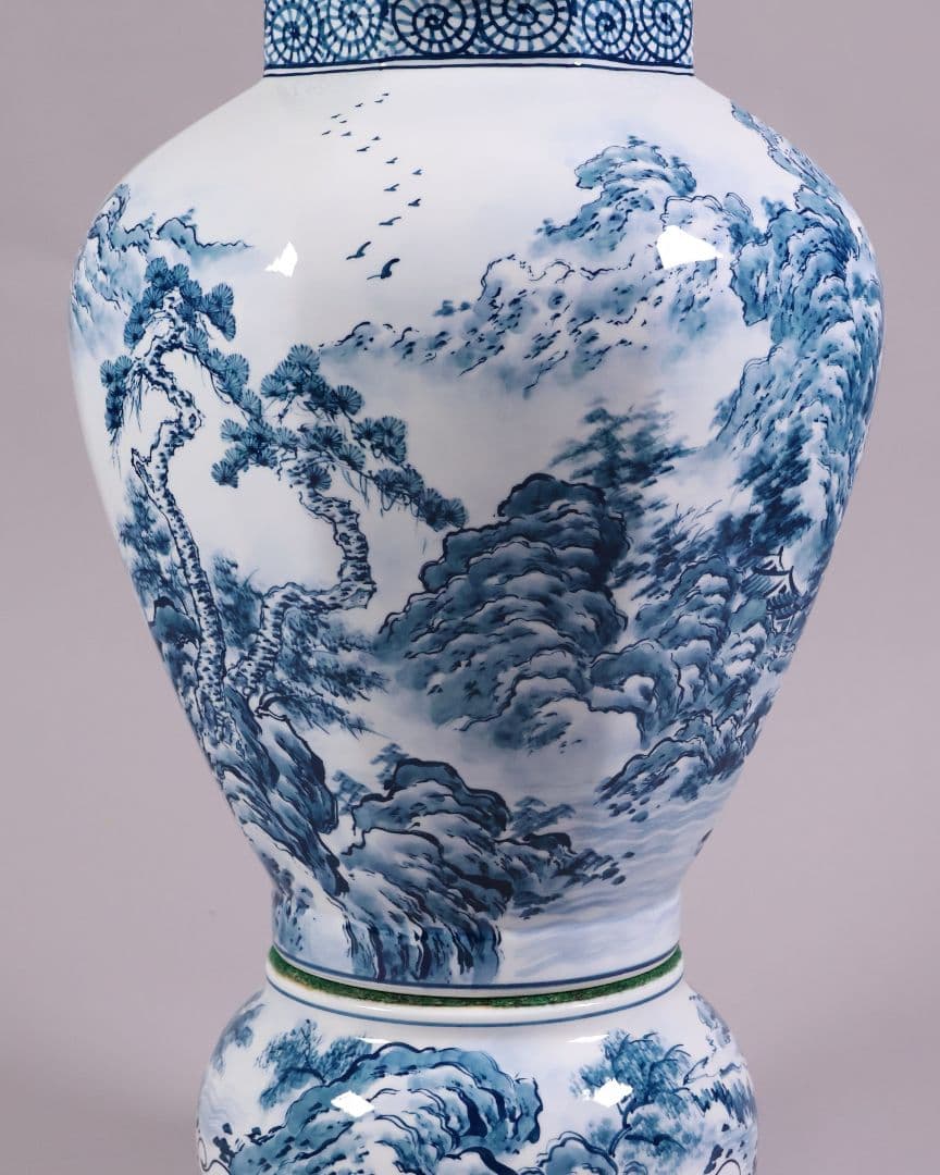 有田焼 勝右衛門 染付 沈香壷 69.3cm 山水蛸唐草 壺 飾壷【CM207】