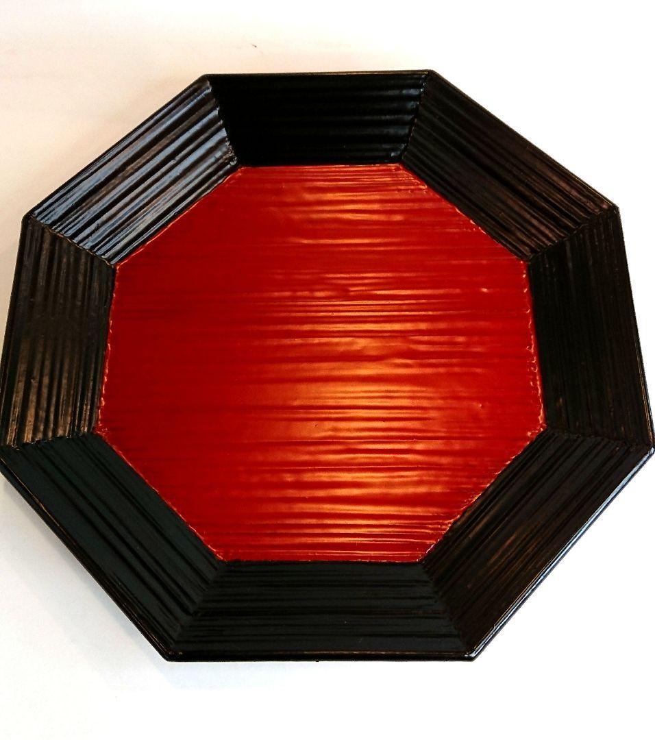 【茶道具】川瀬表完作 内朱 八角盆