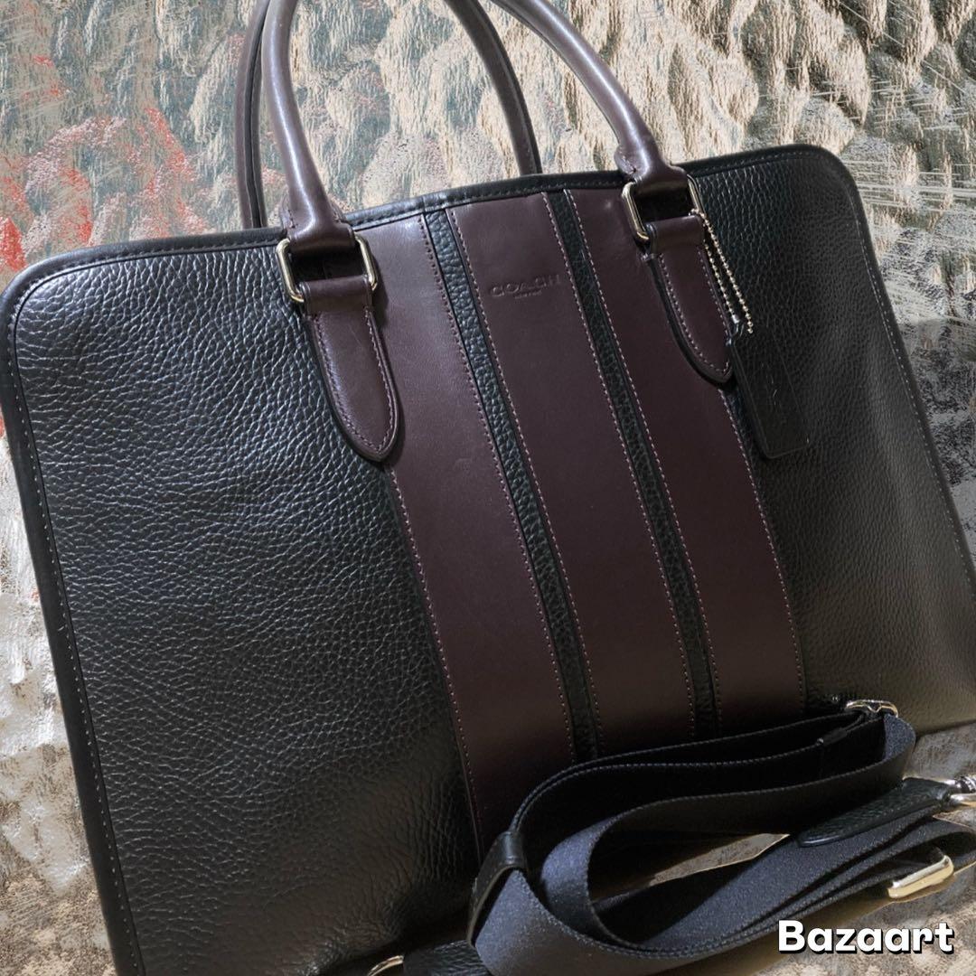 上美品 COACH ビジネスバッグ ブリーフケース オールレザー シボ加工