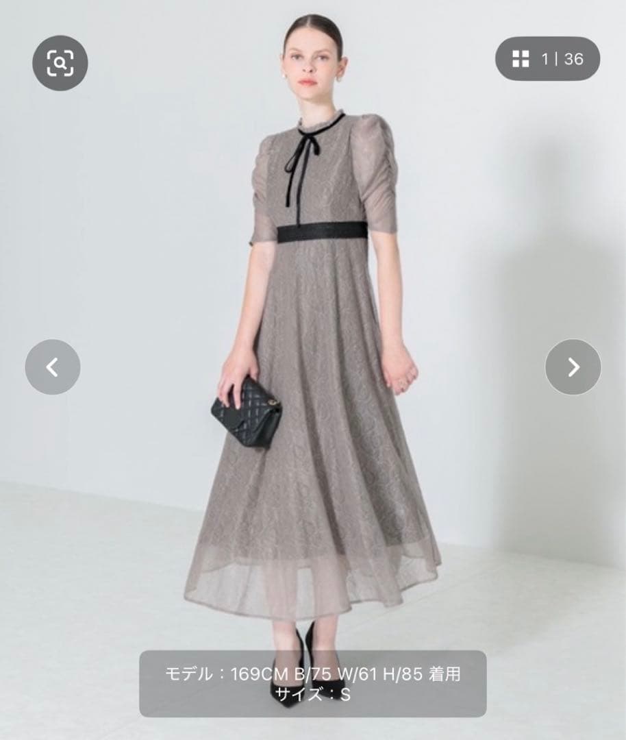 【leja】ウエストマークパフスリーブ総レースロングワンピース