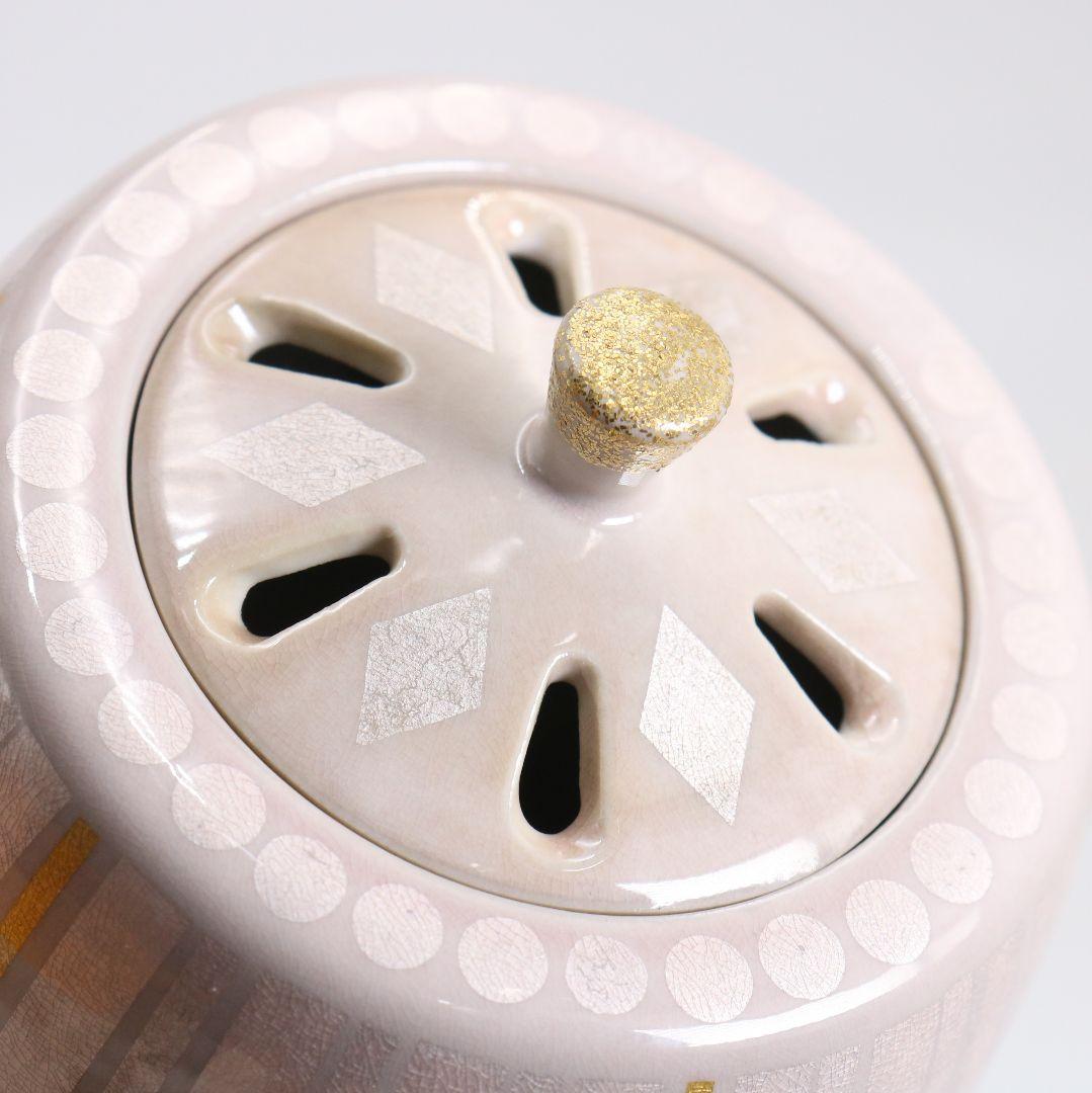 人間国宝 中田一於作 淡桜 釉裏銀彩 香炉 共箱共布　SW862　N6