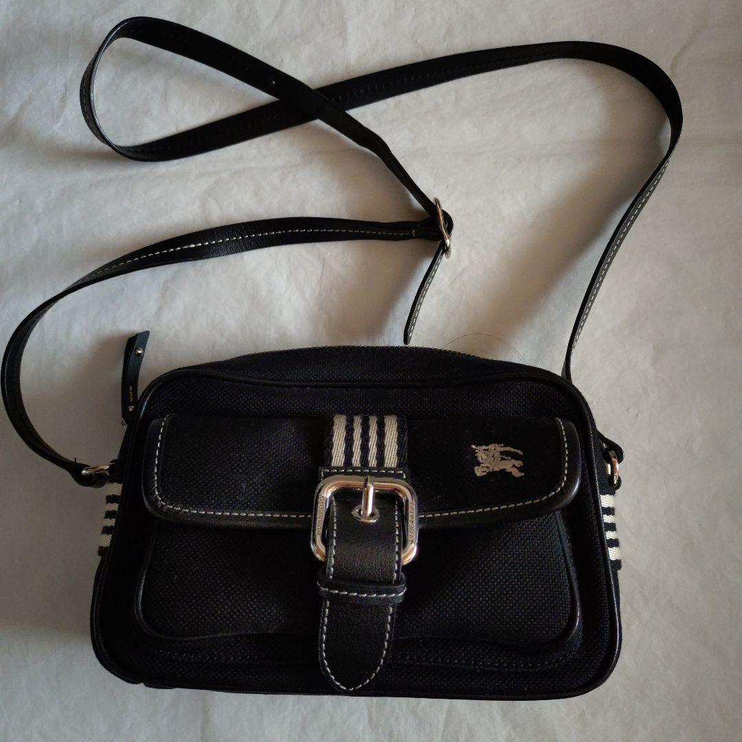 バーバリーブルーレーベル　ショルダーバッグ　キャンバス　ホースロゴ　黒