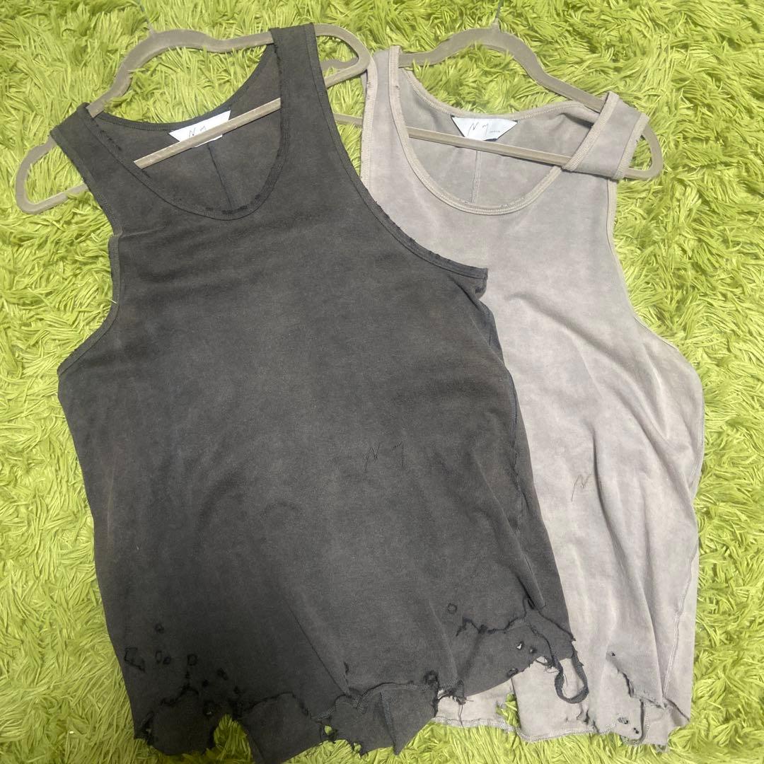 アンセルム　ダメージタンクトップ　黒　グレー