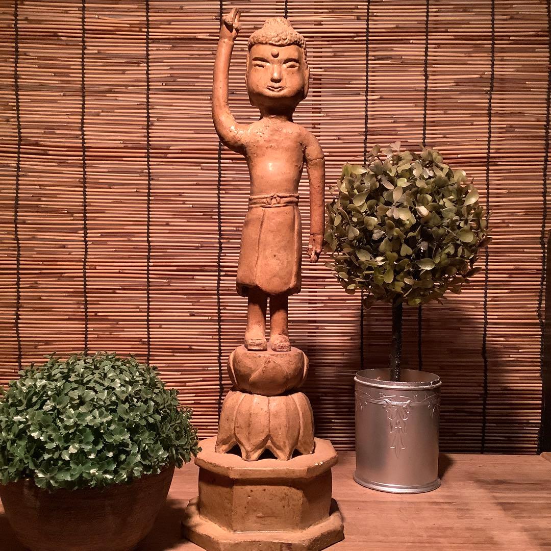 古玩・明治期「釈迦誕生仏」天上天下唯我独尊・諸行無常・一切皆苦・寺院仏閣・素焼