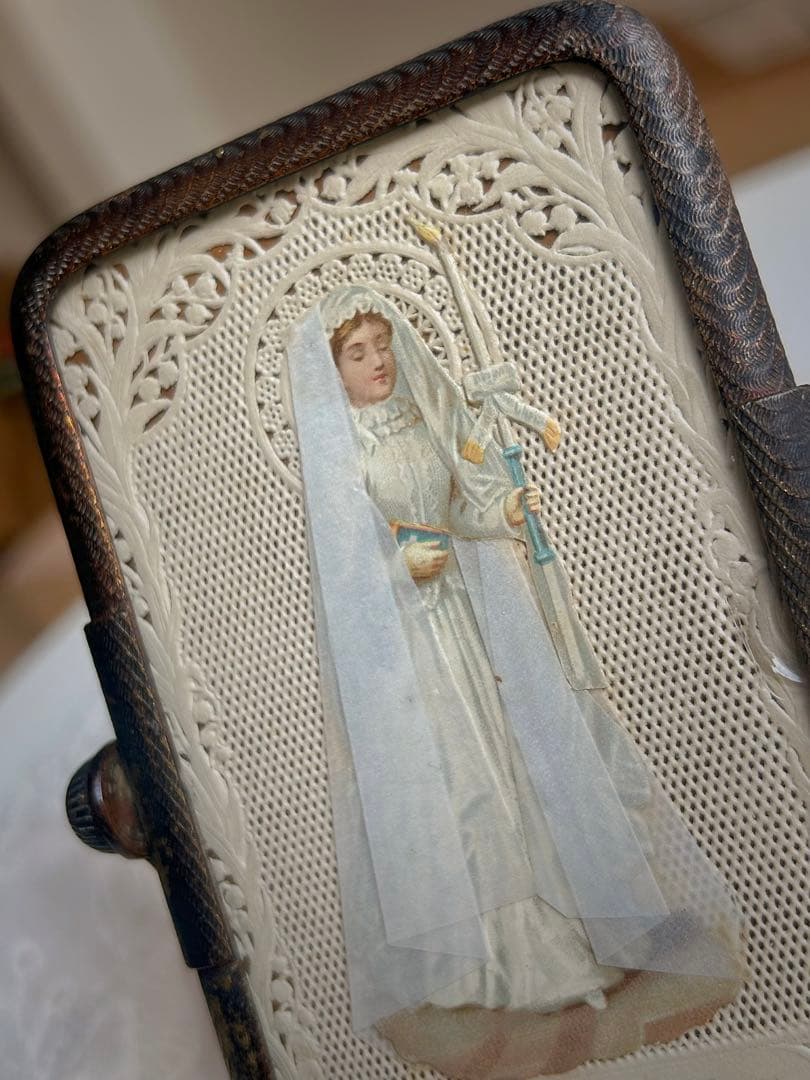 1900年代初頭 フランス製 アンティーク 回転式フォトフレーム＋ホーリーカード