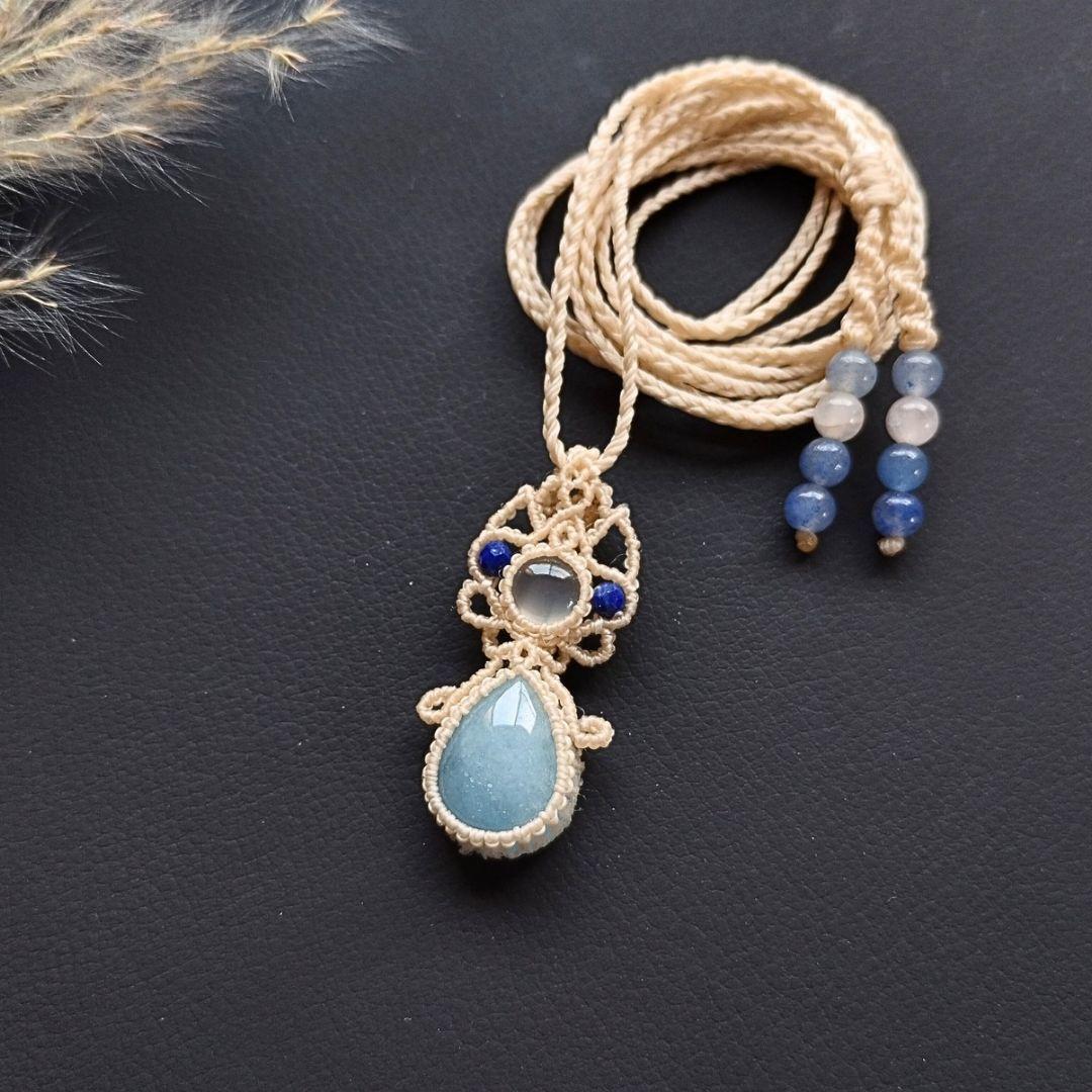 【特別価格】ストロベリークォーツ＆クンツァイトのマクラメ編みネックレス　天然石他