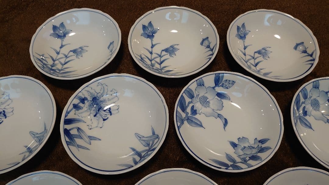 古伊万里　伊万里　染付　華の図　豆鉢　菓子鉢　４種　１０客