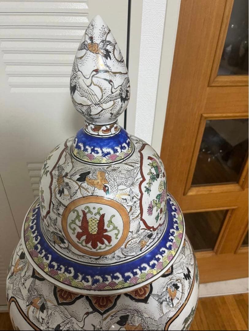 【セール】極上品　希少★飾壺 蓋付き壺 沈香壺 金襴極彩色 花鳥高さ約130cm