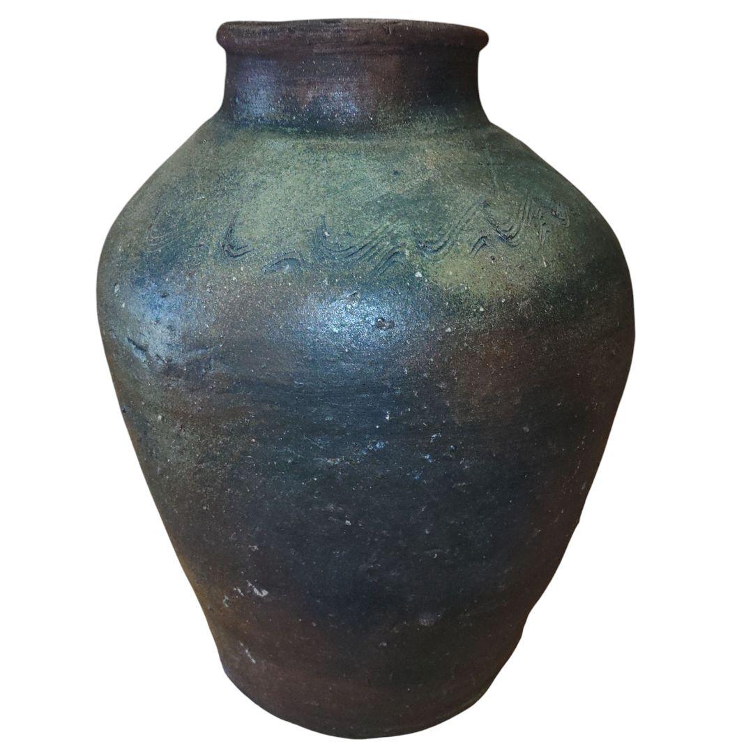 桃山美術　備前　櫛描波状文茶壺　刻書「キ」窯印　骨董品