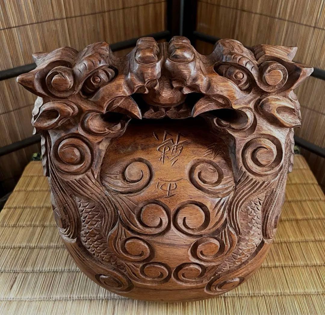 仏教美術 上級 細密 古木 龍彫り 玉鱗 職人手彫り 時代 木魚 本体
