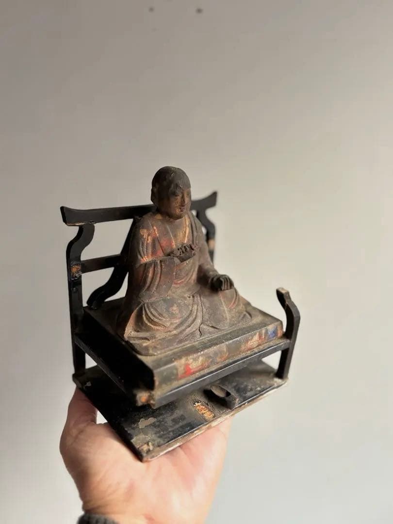 762 骨董 アンティーク 古道具 古い仏像 坐像 木彫 仏教美術 民芸