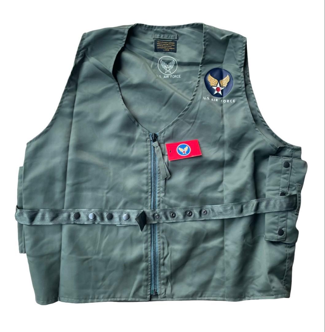 米陸軍航空隊E-1ラジオベストLサイズセージグリーンからー復刻未使用品