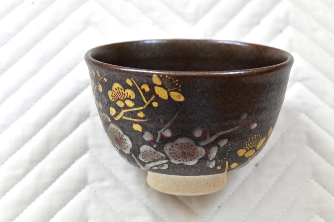 九谷焼 金銀彩抹茶茶碗 寿山窯 中嶋健一作 共箱付 美品