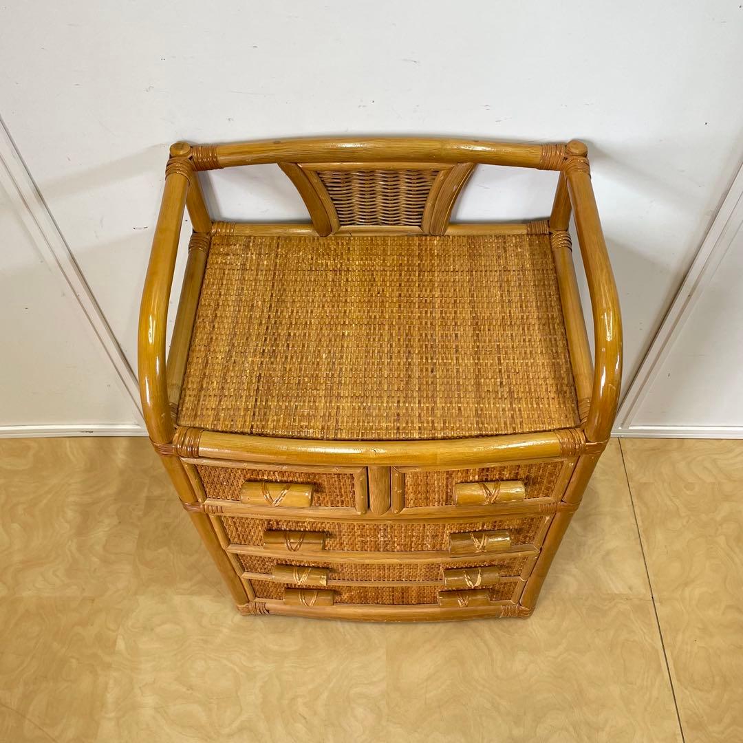 籐 ラタン 4段チェスト② 引き出し 収納 タンス 箪笥 電話台 ビンテージ