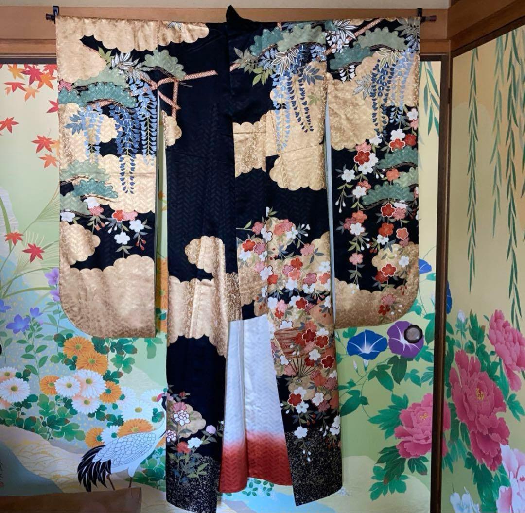 【超豪華振袖 正絹】吾妻徳穂 落款 金糸金彩桜 藤稔松