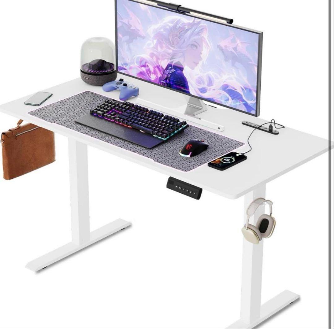 電動昇降式デスク　机　ゲーミングデスクUSB・コンセント付　120x60cm