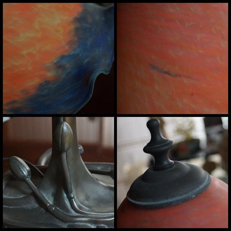 大型古風ステンドグラスランプ  花形テーブルランプ 卓上照明 高さ67㎝★時代物