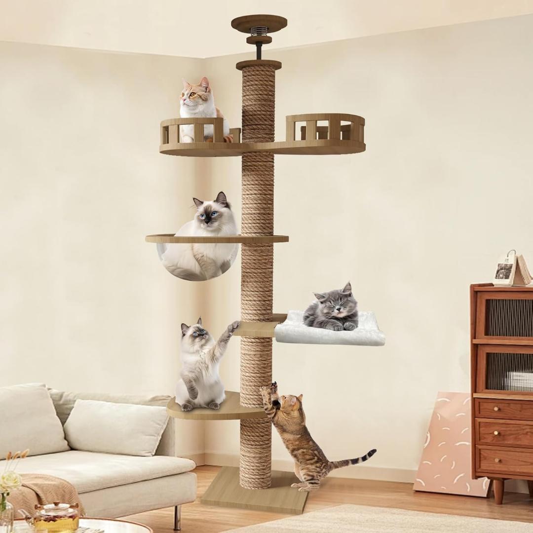 キャットタワー 突っ張り 木製 キャットツリー 木登りタワー