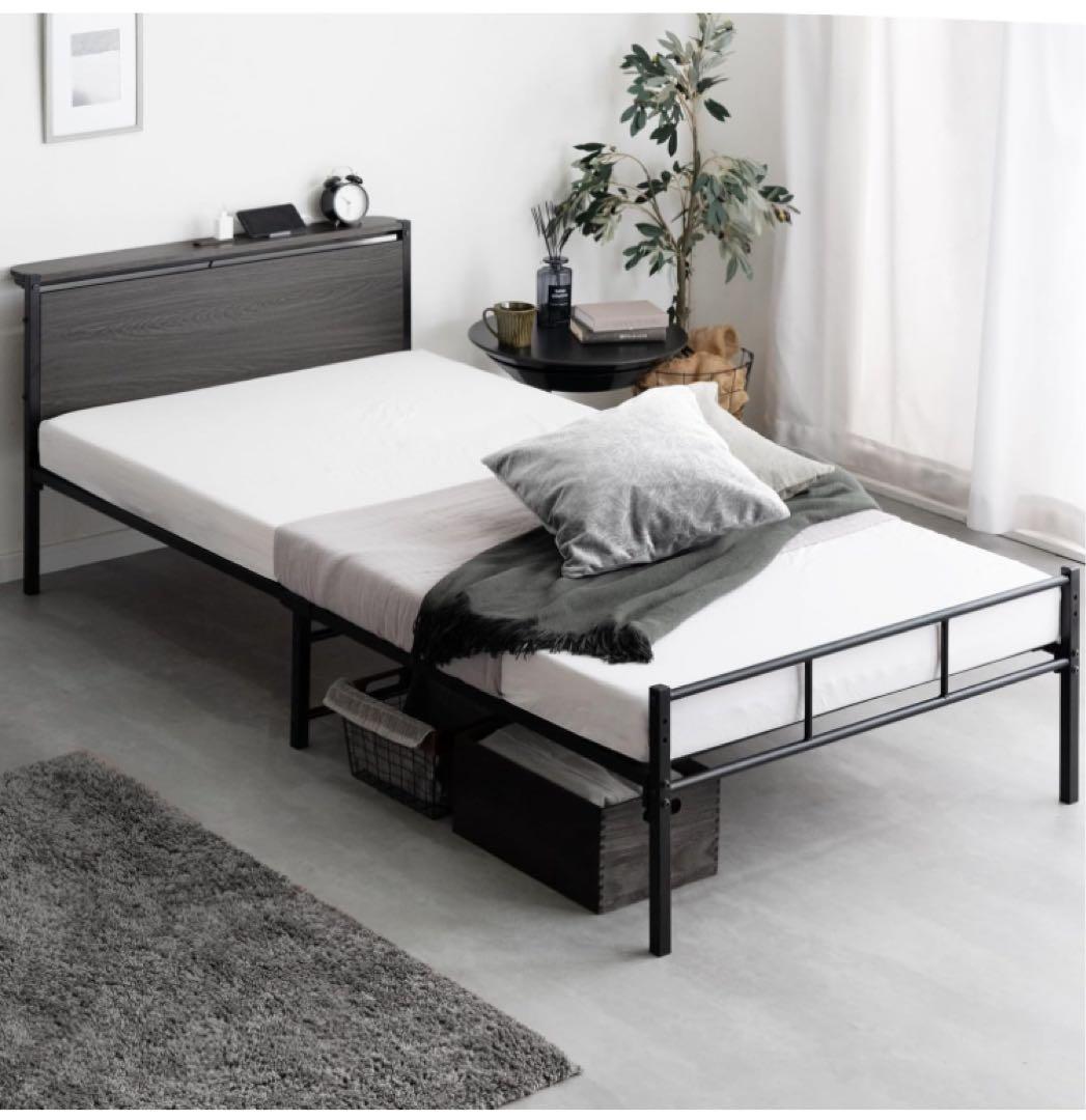 タンスのゲン ベッド シングル スチール パイプベッド 2口 コンセント