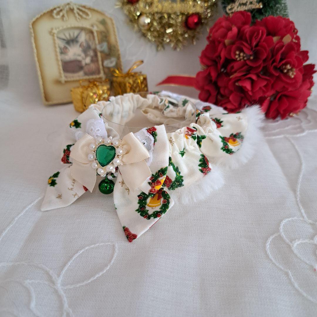 クリスマス短毛ファーシュシュ(白クリスマスリース)わんちゃん猫ちゃん用