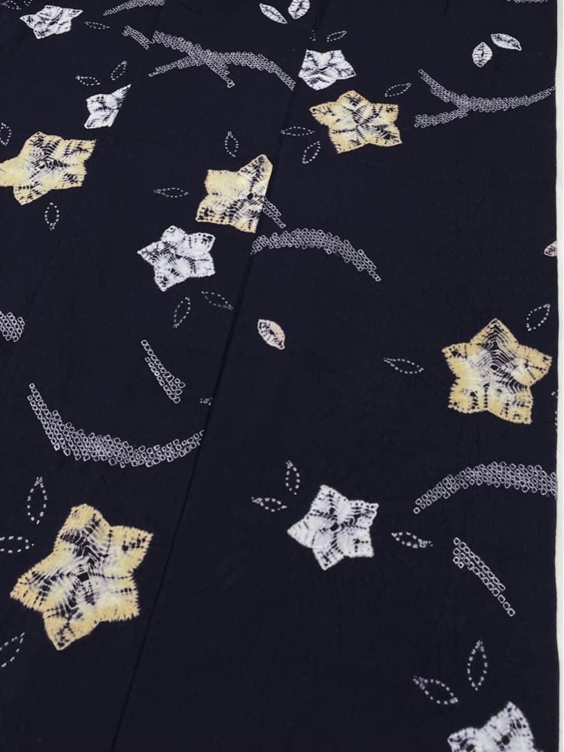 有松絞り 浴衣 夏物 桔梗文様 紺色系 綿100％ 躾糸付き NY029