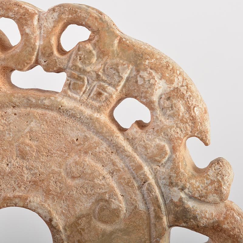 中国　玉石彫刻　双魚刻　神獣刻　根付　玉器　玉珮　2点　時代箱付　V　R7227