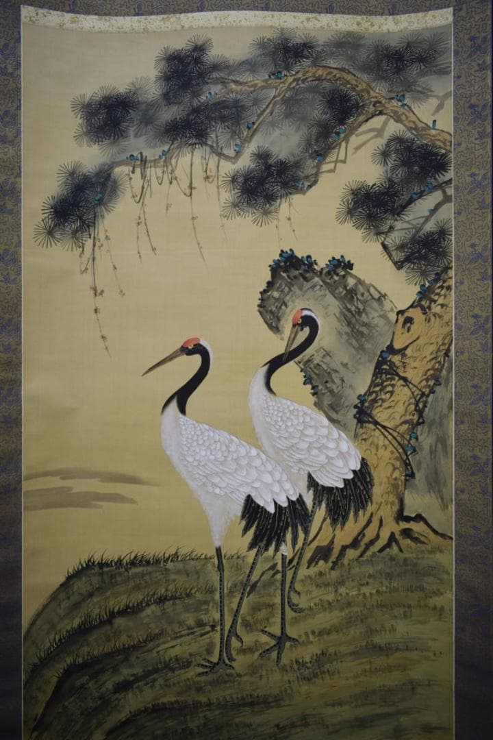 不詳/作者不詳/松に双鶴図/中国画/大幅/布袋屋掛軸HJ-973