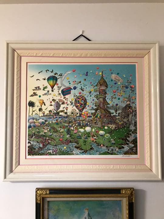 ‼️リサイクルFORT‼️外国のハッピーな図の絵画❗️最高潮の現代アート❗️額縁スレ傷有