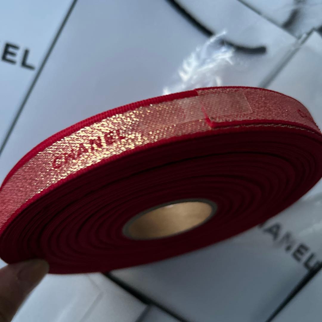 正規品　シャネル　2023年新年限定　ラッピングリボン　レッド　両面柄