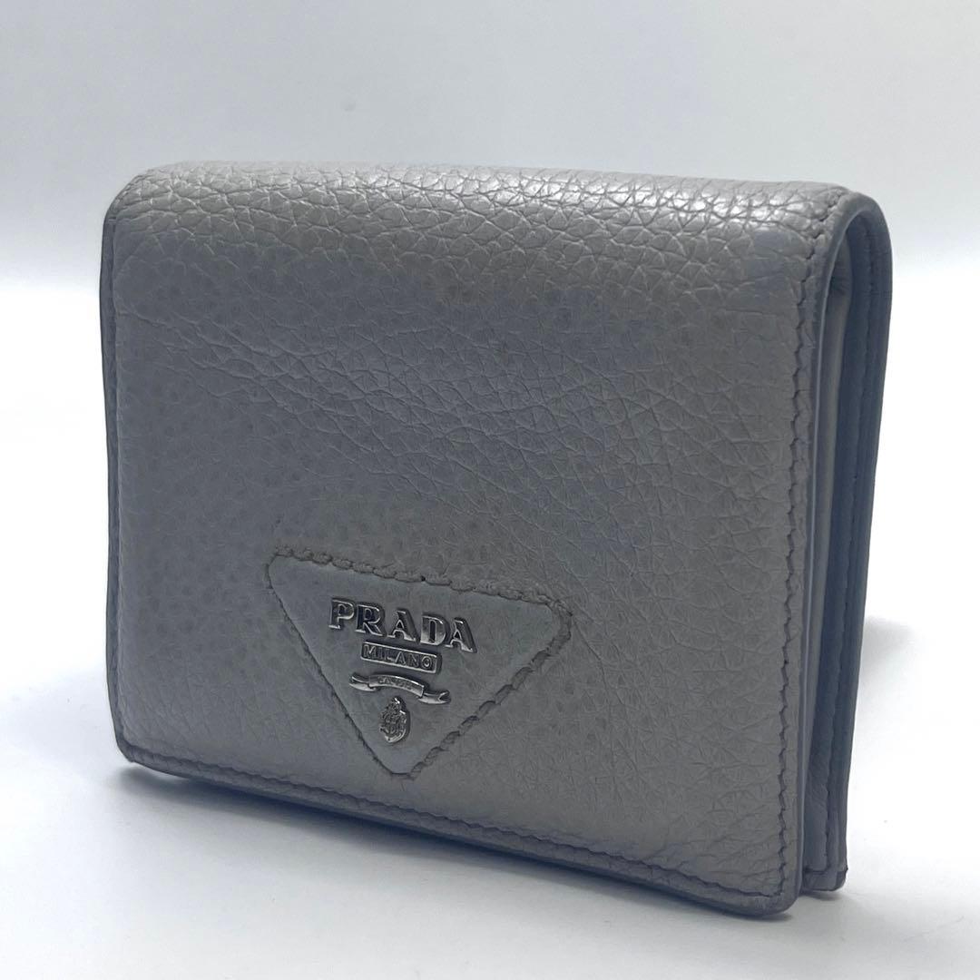 PRADA プラダ ヴィッテロ ダイノ 折りたたみ 財布 グレー 三角ロゴ