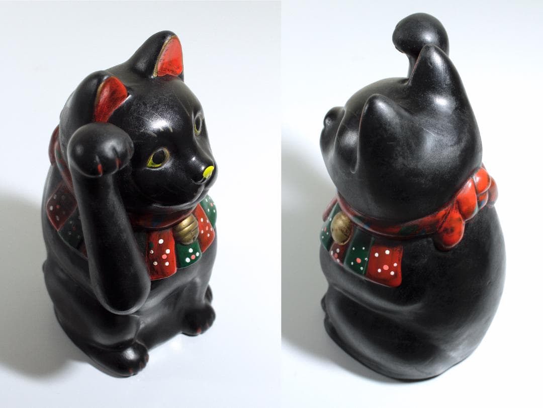 戦前-昭和 九谷焼 黒猫 招き猫