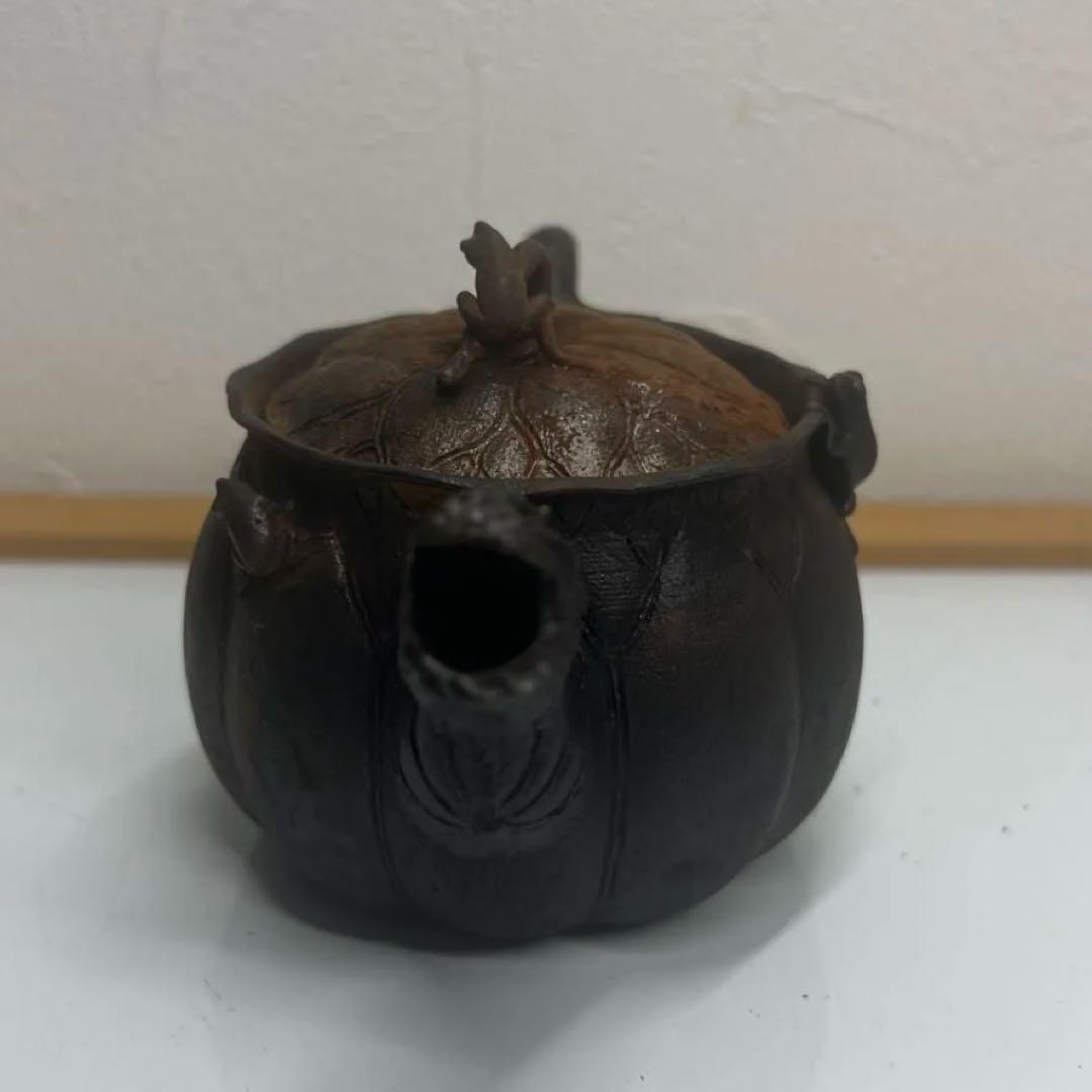 龍文堂造『安之介』　　　　　　　　　　　鉄瓶急須 龍と蛙　時代物　鉄煎茶道具